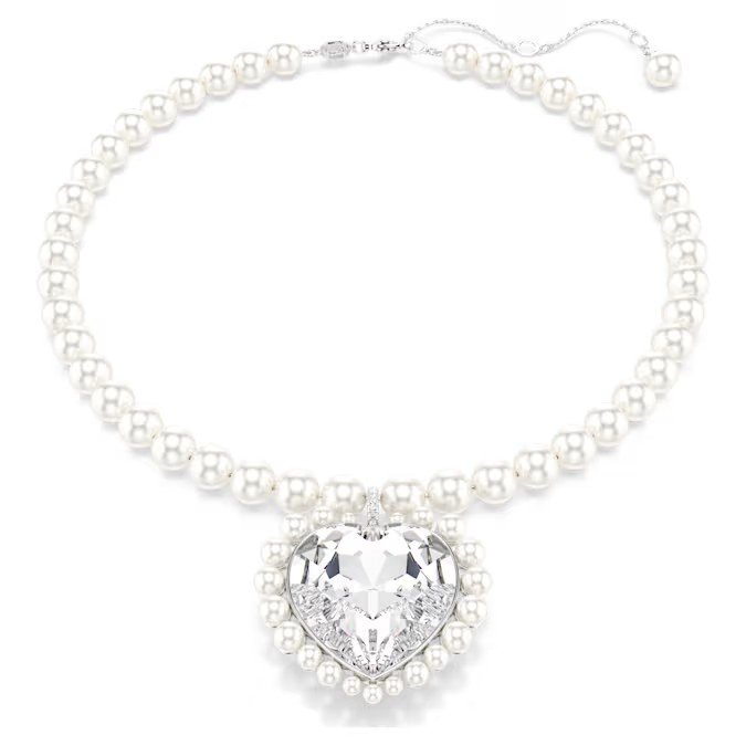 Swarovski Ariana Grande x Swarovski necklace, imitation crystal and pearl, heart-shaped cut, heart-shaped, white sterling silver S925