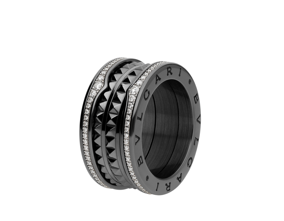 BVLGARI B. Zero1 Series Rings Wide Black Ceramic