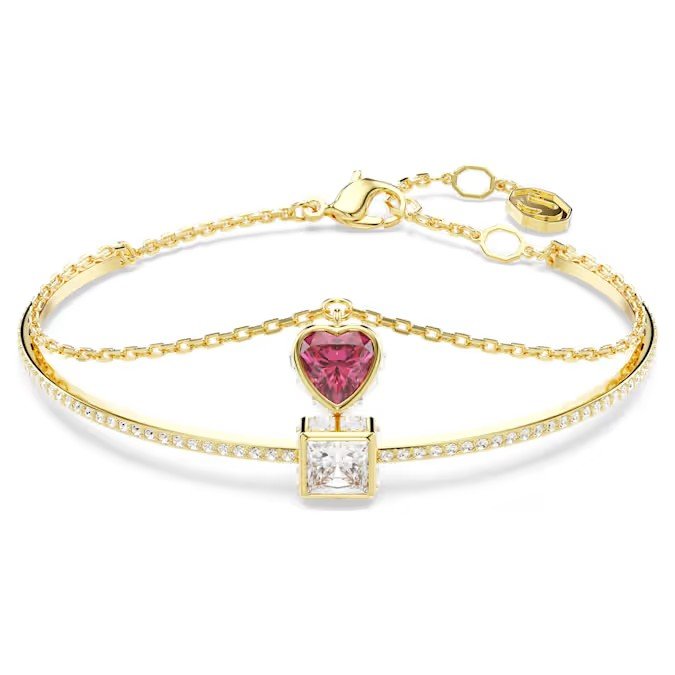 Swarovski Chroma Bracelet Heart shaped, Red, Gold Finish