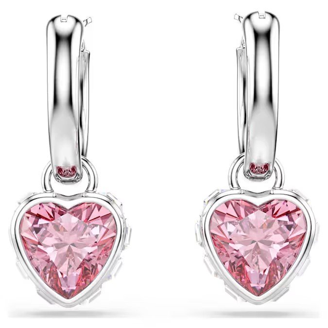 Swarovski Chroma Droplet Earrings Heart shaped, Pink, Solid Silver S925