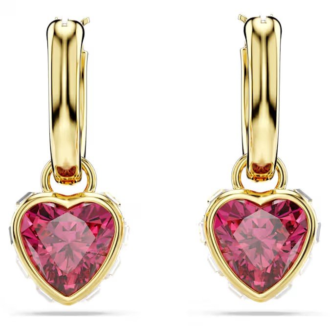 Swarovski Chroma Waterdrop Earrings Heart shaped, Red, Gold Finish