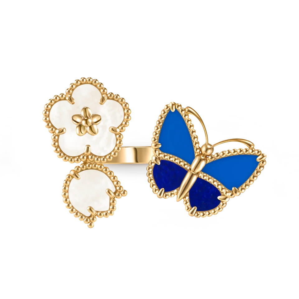 Van Cleef&Arpels Lucky Spring Butterfly Finger Ring Gold, Agate, Mother of Pearl, Lapis lazuli