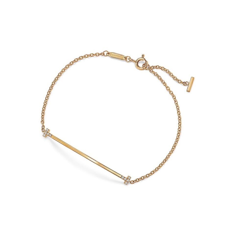 Tiffany T Series Small Smile Bracelets Gold with Diamonds