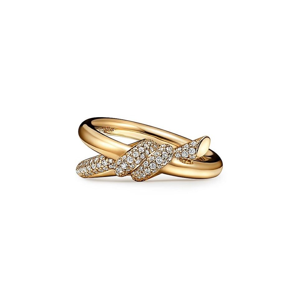 Tiffany Knot Series Double Row Rings Gold with Diamonds