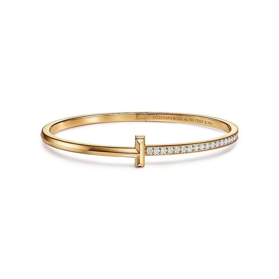Tiffany T Series T1 Narrow hinge Bracelet 18K Gold with Diamonds