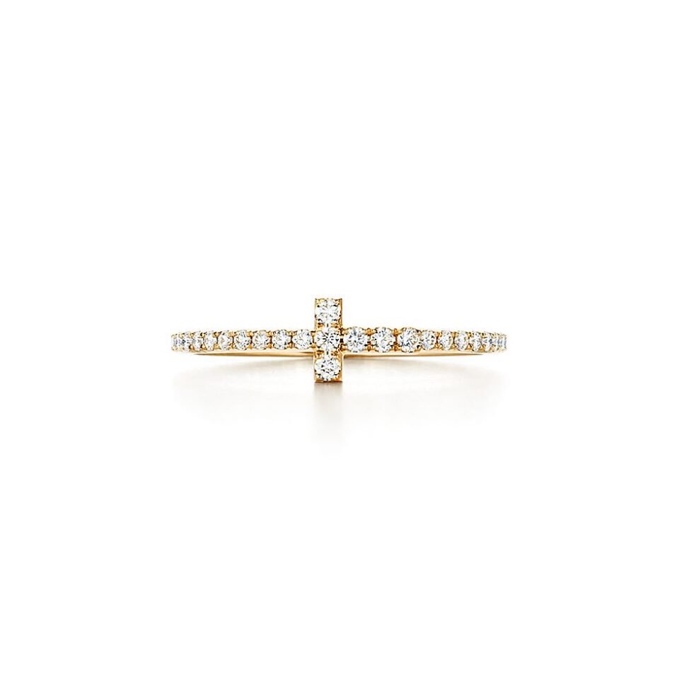 Tiffany T series diamond studded coil rings gold