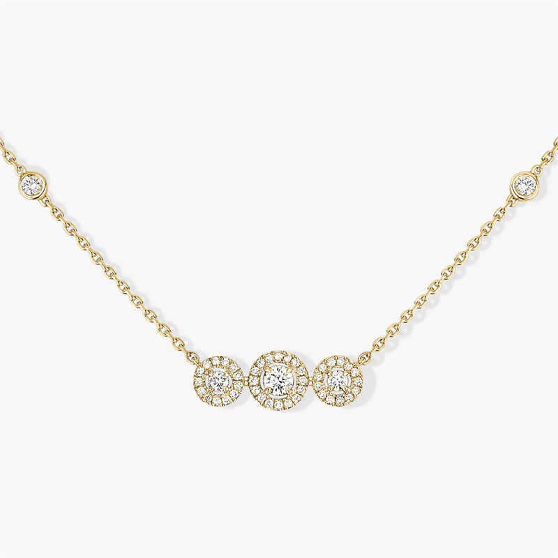 MESSIKA Three Stone Halo Crystal Necklaces With Gold