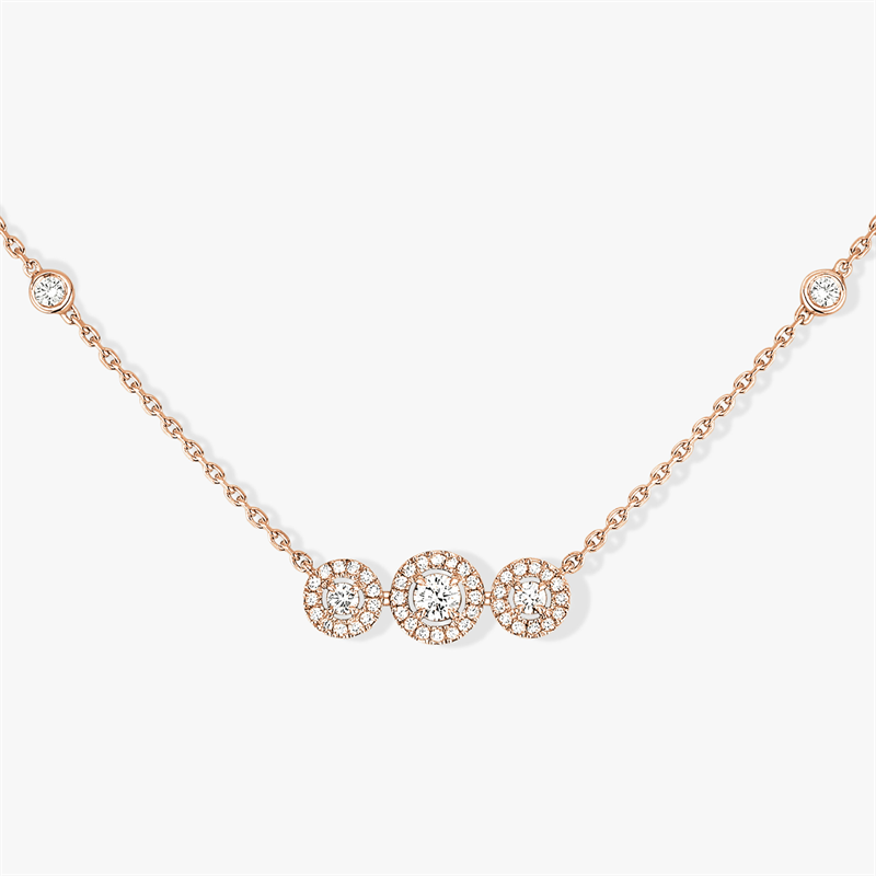 MESSIKA Three Stone Halo Crystal Necklaces With Rose Gold