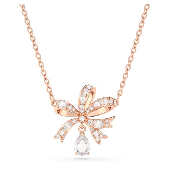 Swarovski Hyperbola necklace with white bow and rose gold finish