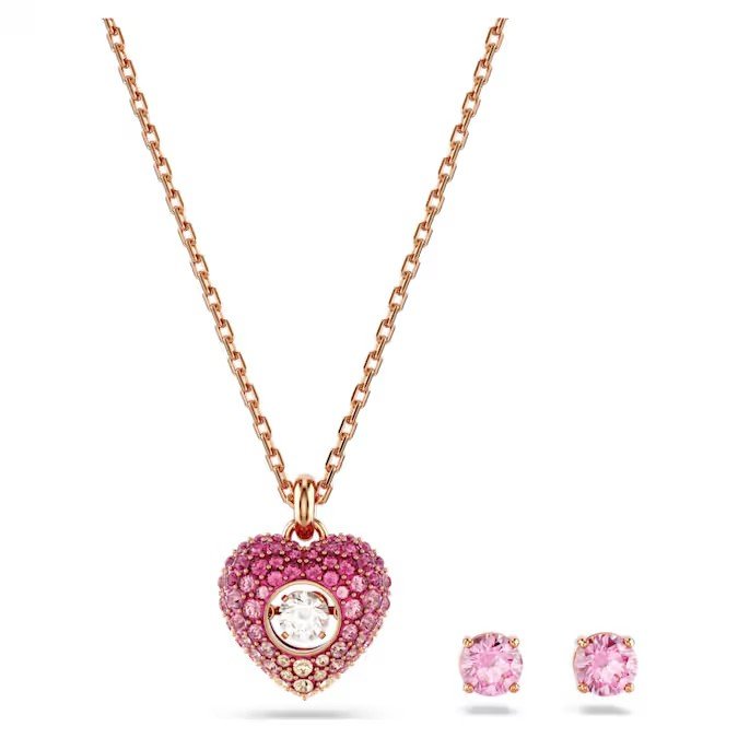Swarovski Idyllia set heart-shaped, pink, rose gold finish