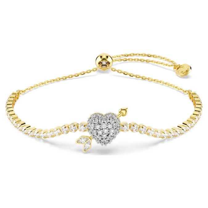 Swarovski Idyllia bracelet mixed cut, heart shape and arrow, white, gold finish