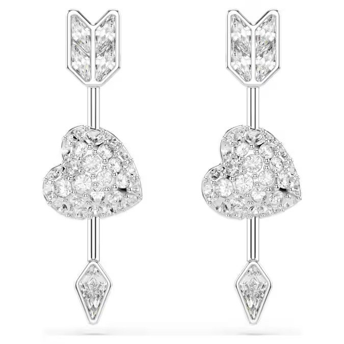 Swarovski Idyllia teardrop shaped earrings with mixed cut, heart shape and arrow, white sterling silver S925