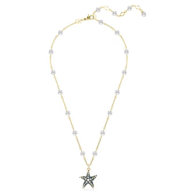 Swarovski Idyllia pendant imitates crystal pearls, starfish, shimmering colors, with a golden finish