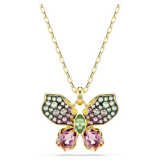 Swarovski Idyllia pendant mixed cut, inlaid, butterfly, shimmering, gold finish