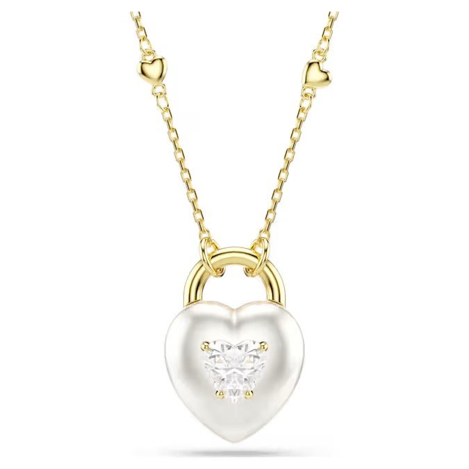 Swarovski Idyllia pendant necklace with mixed cutting, heart-shaped, white, gold finish