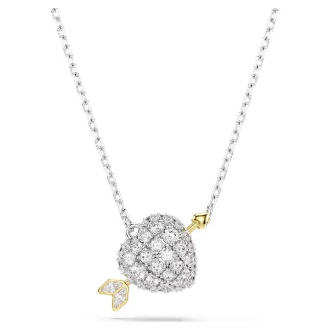Swarovski Idyllia pendant mixed cut, heart shape and arrow, white, mixed metal embellishment