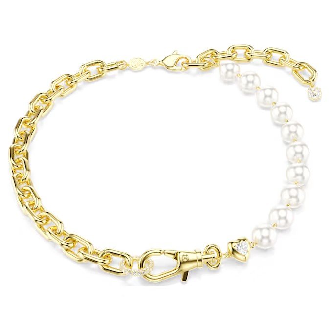 Swarovski Idyllia necklace with imitation crystal pearls, white, gold finish