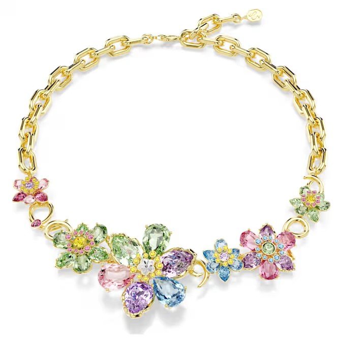 Swarovski Idyllia necklace mixed cut, floral, shimmering, gold finish