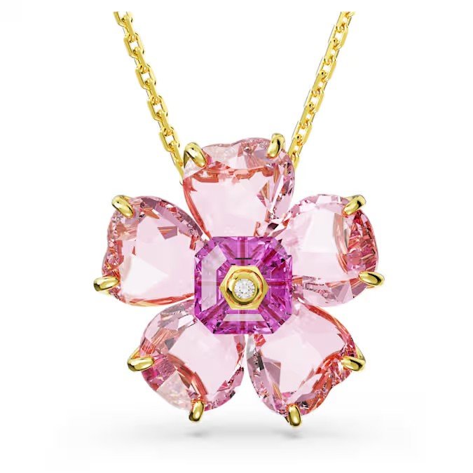 Swarovski Idyllia necklace flower, pink, gold finish