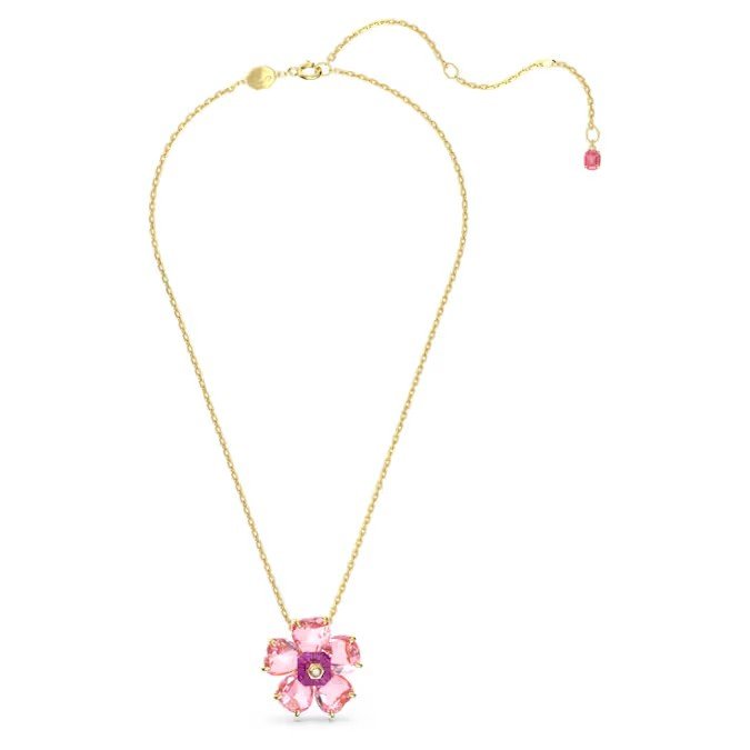 Swarovski Idyllia necklace flower, pink, gold finish