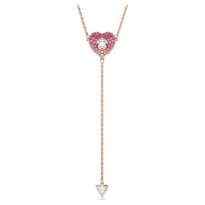Swarovski Idyllia Y-shaped pendant necklace heart-shaped, pink, rose gold finish