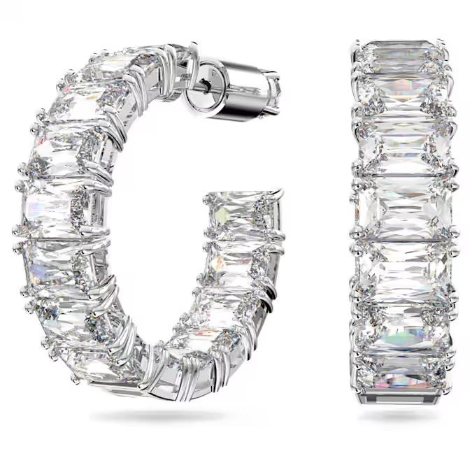 Swarovski Matrix large circle earrings with octagonal cut, white, pure silver S925