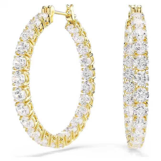 Swarovski Matrix large circle earrings with circular cut, white and gold finish