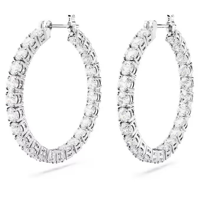 Swarovski Matrix large circle earrings with circular cut, white, pure silver S925