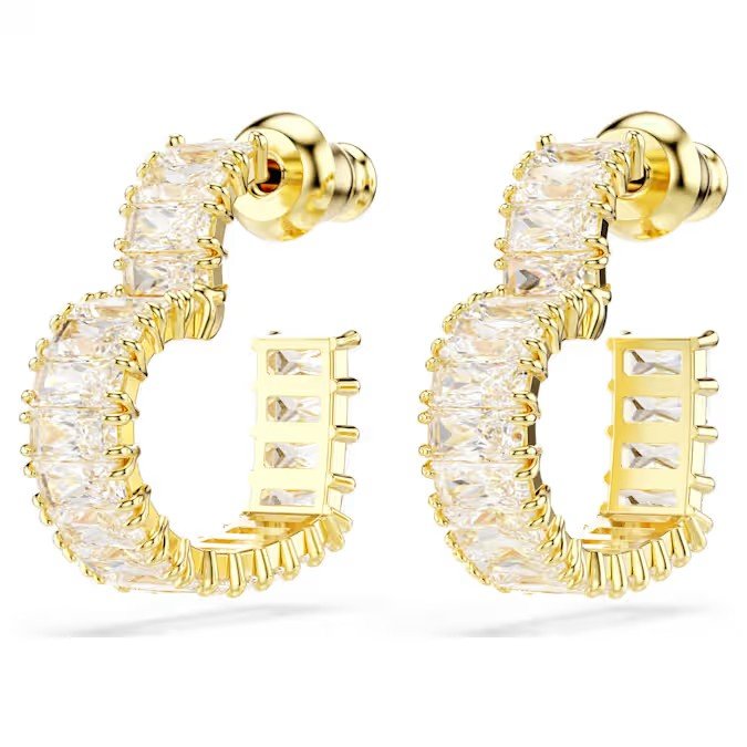 Swarovski Matrix large hoop earrings rectangular cut, heart-shaped, small, white, gold finish