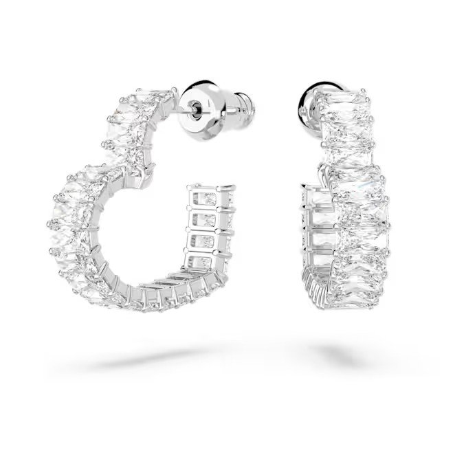 Swarovski Matrix large hoop earrings rectangular cut, heart-shaped, small, white, pure silver S925