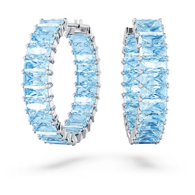 Swarovski Matrix large circle earrings rectangular cut, blue, pure silver S925