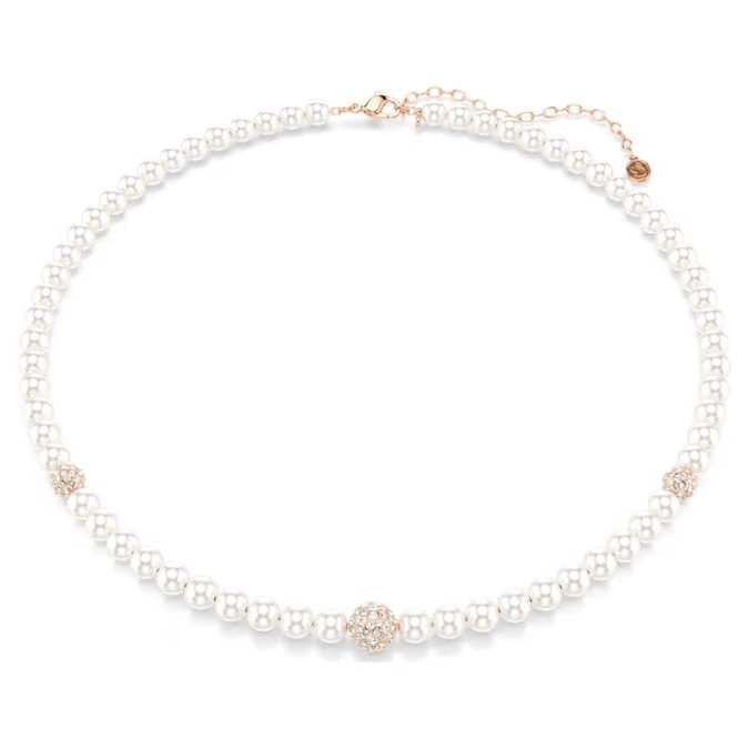 Swarovski Matrix necklace with imitation crystal pearls, circular cut, white, rose gold finish