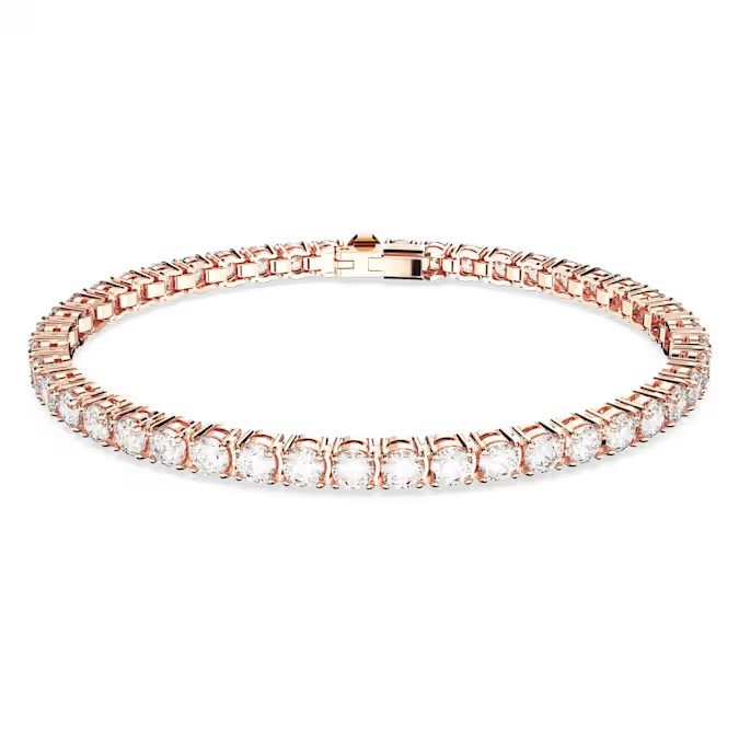 Swarovski Matrix Tennis bracelet with circular cut, white, rose gold finish