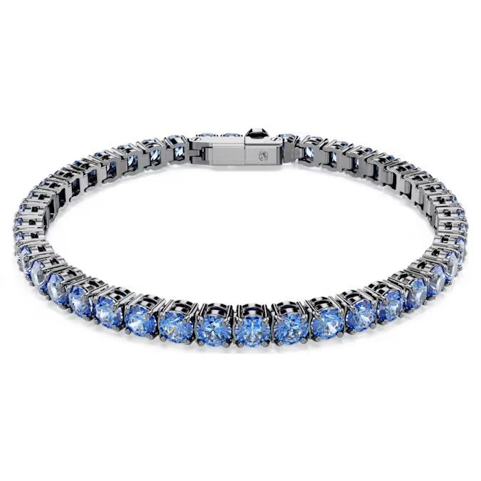 Swarovski Matrix Tennis bracelet with circular cut, blue, pure silver