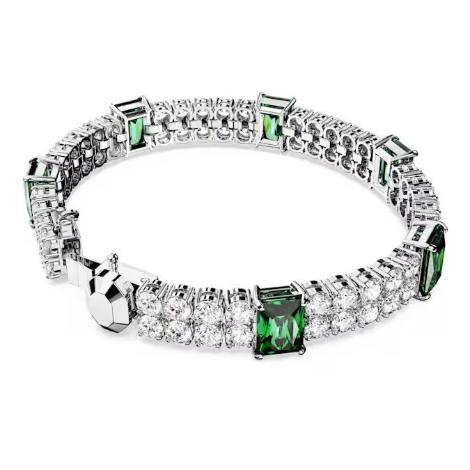 Swarovski Matrix Tennis bracelet mixed cut, green, sterling silver S925