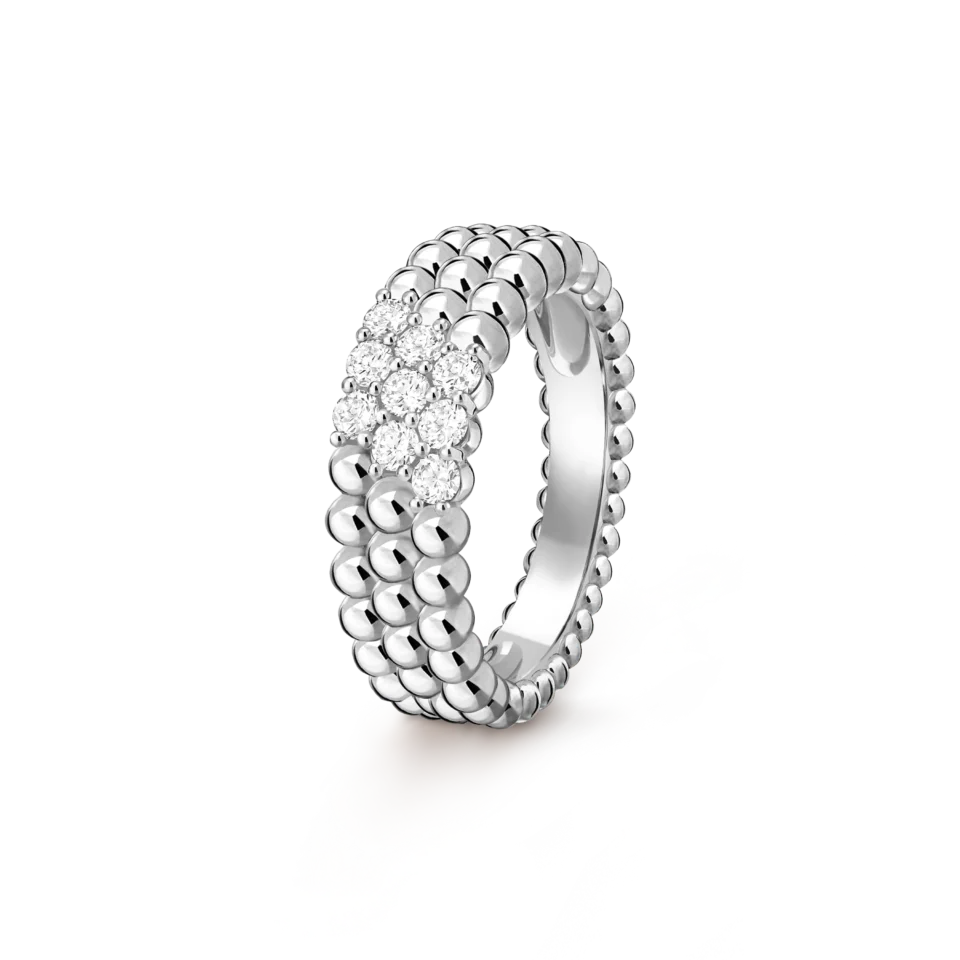 Van Cleef&Arpels Perl é e diamonds ring, 3-row diamond studded design, pure silver S925