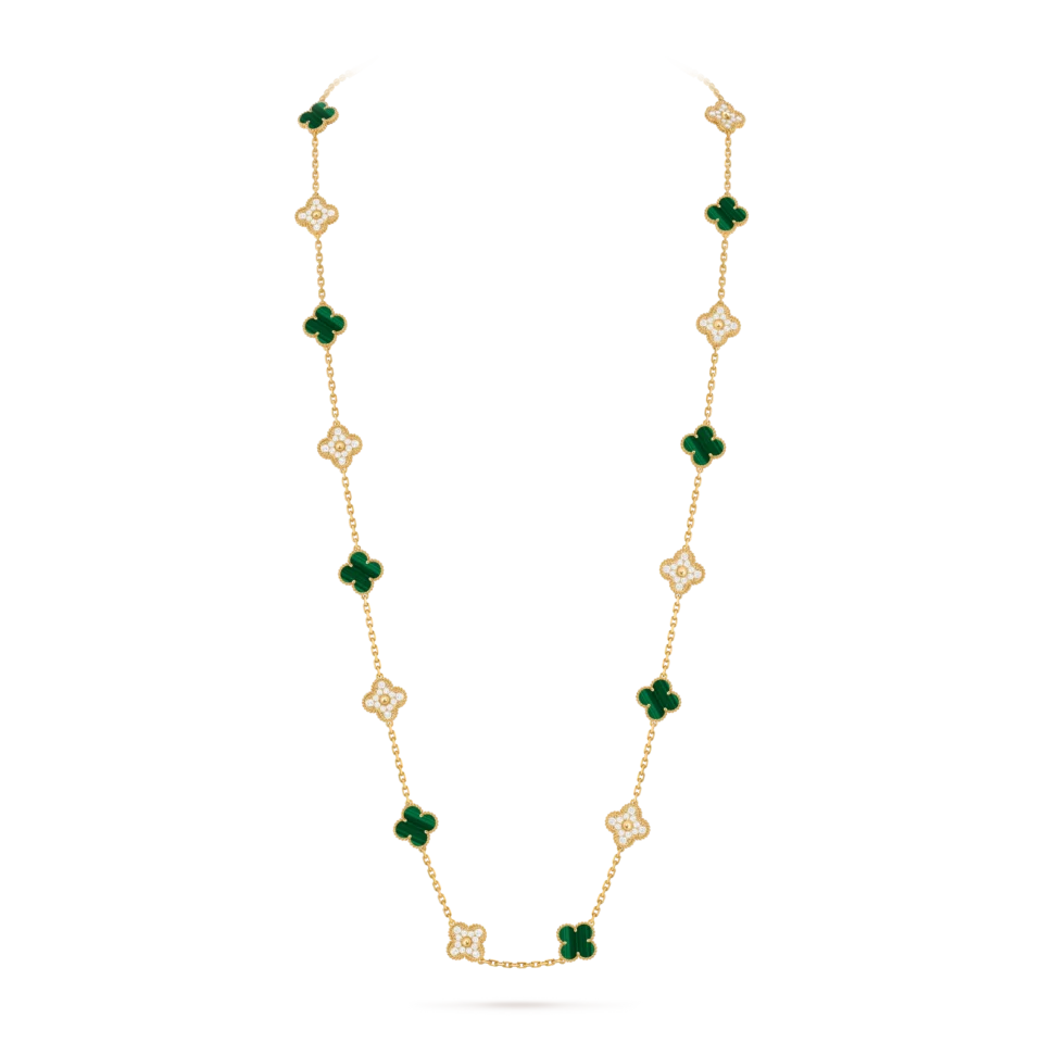 Van Cleef & Arpels Vintage Alhambra Long Necklace, 20 Four Leaf Lucky Gold Peacock Stones