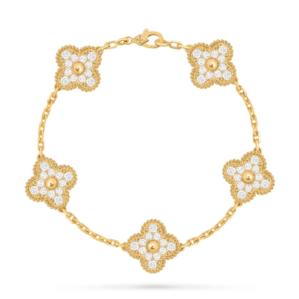 Van Cleef & Arpels Vintage Alhambra bracelet, 5 gold four leaf lucky pattern bracelets