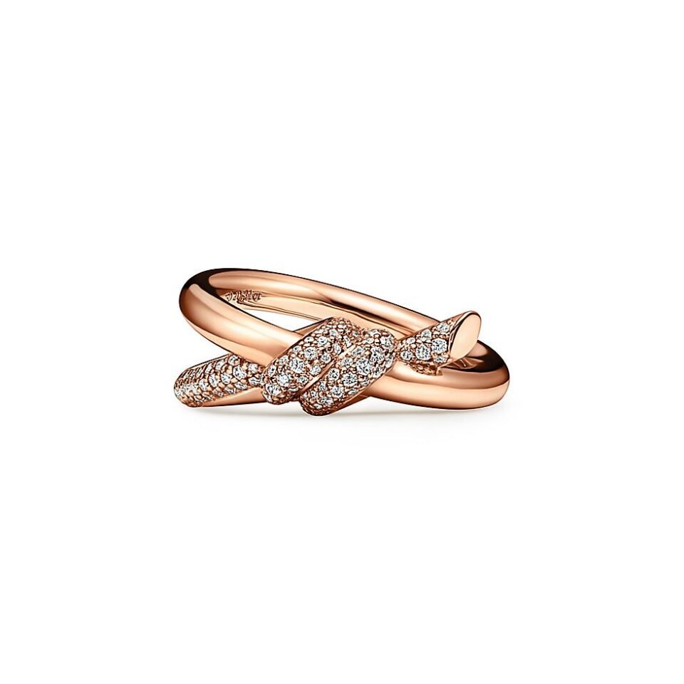 Tiffany Knot Series Double Row Rings Rose Gold with Diamonds