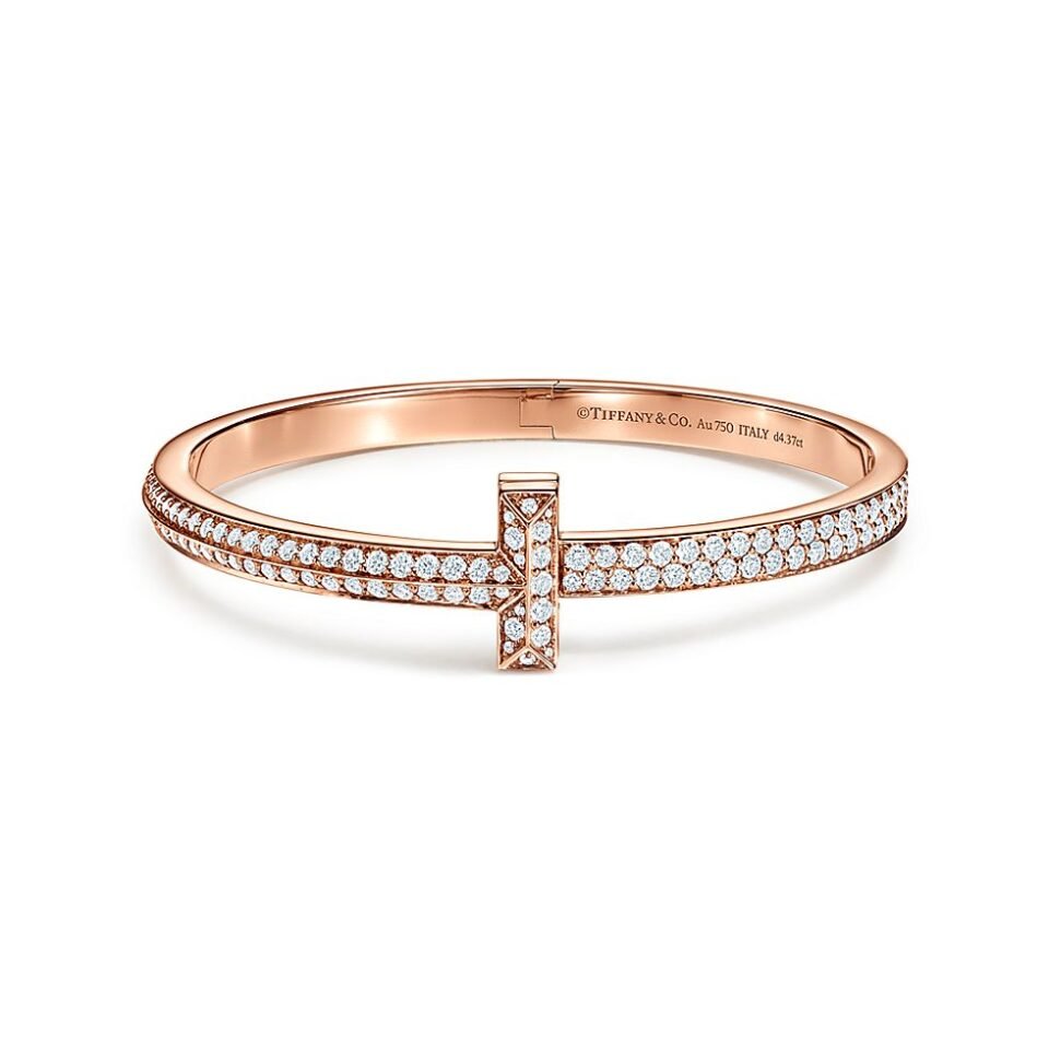 Tiffany T Series T1 Wide hinged Bracelets Rose Gold with Diamonds