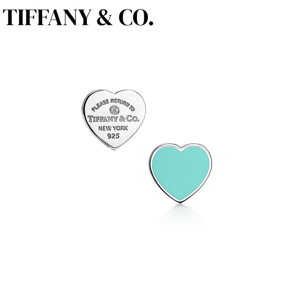 Tiffany Love Enamel with Diamond Asymmetric Earrings Sweet Romantic Pure Silver S925