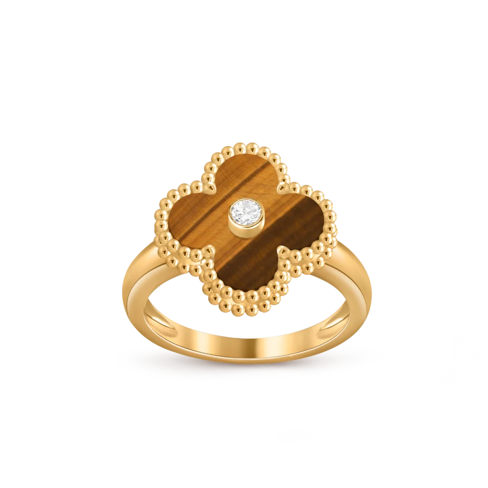 Van Cleef&Arpels Vintage Alhambra Ring Gold Tiger Eye Stone