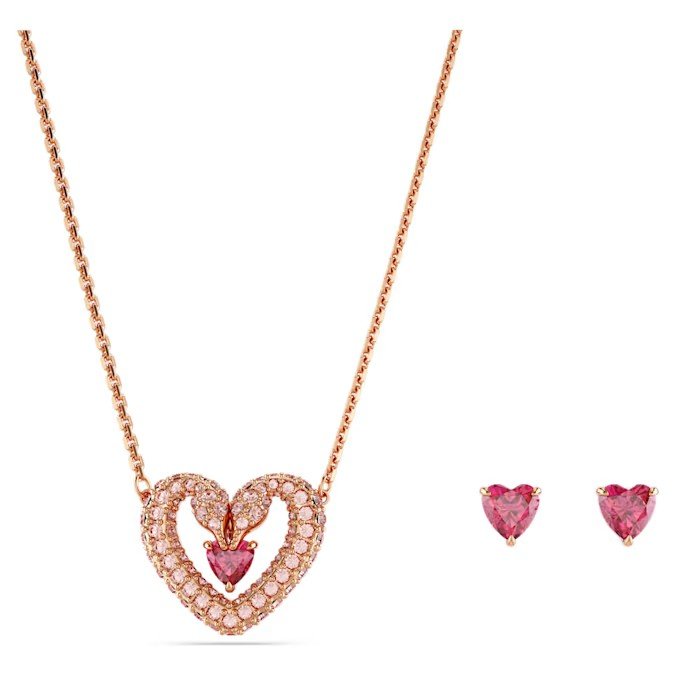 Swarovski Sublima set necklace heart-shaped, pink, rose gold finish