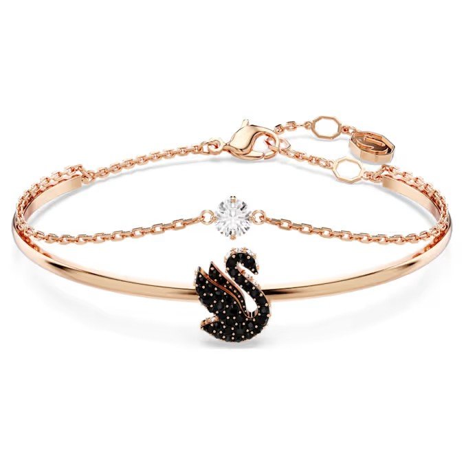 Swarovski Swan Bracelet Swan, Black, Rose Gold Finish