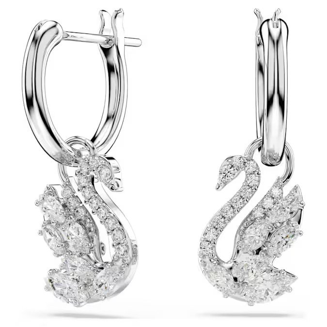 Swarovski Swan Droplet Earrings Mixed Cut, Swan, White Pure Silver S925