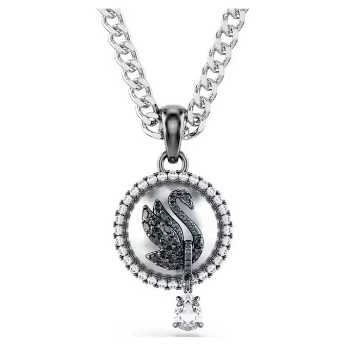 Swarovski Swan pendant imitation crystal pearl, swan, gray, pure silver S925