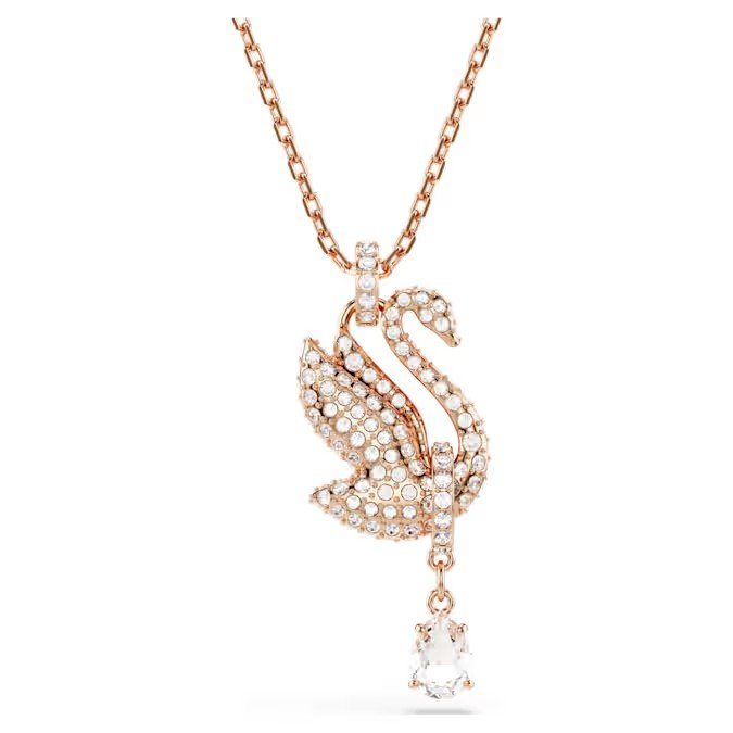 Swarovski Swan pendant swan, white, rose gold finish