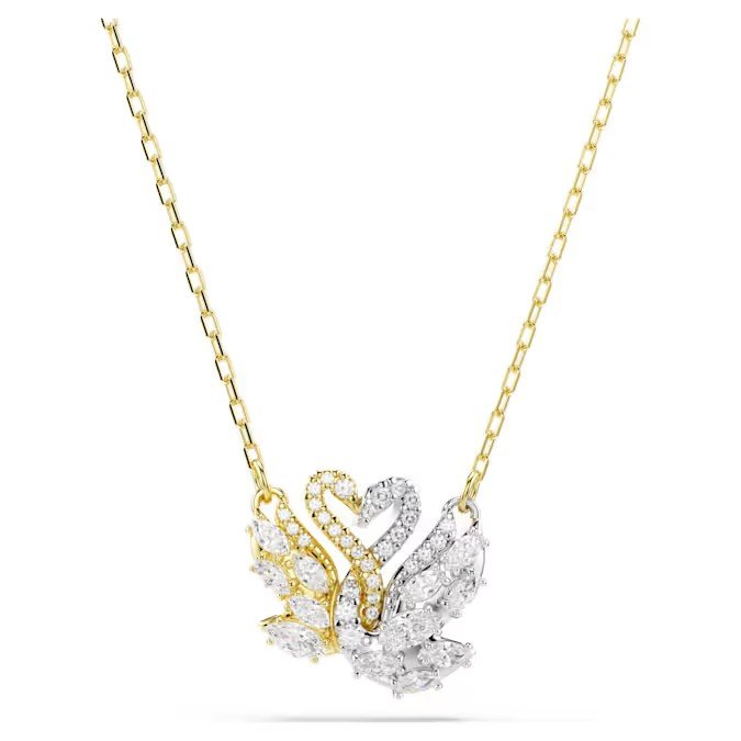 Swarovski Swan pendant swan, white, gold finish