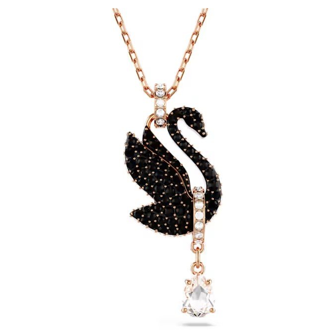 Swarovski Swan pendant swan, black, rose gold finish