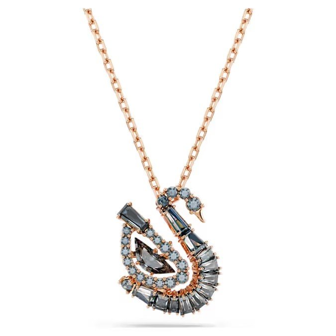 Swarovski Swan pendant mixed cutting, swan, gray, rose gold finish
